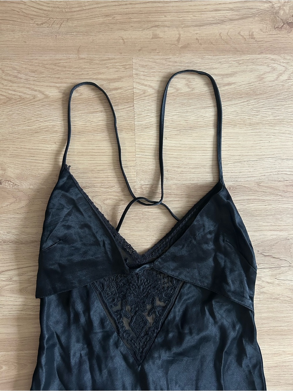 Zara Black Satin Slip Dress with Lace Trim